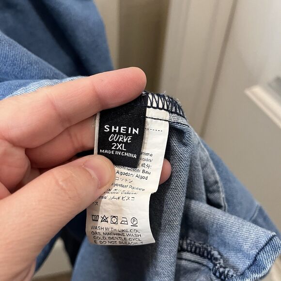 Shein Curve Chambray Blue Jean Denim Button Up Jumper Dress Womens Size 2XL - Picture 4 of 9